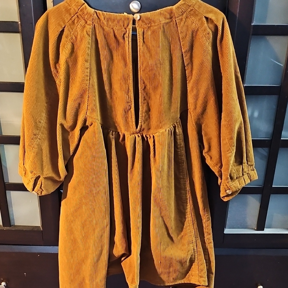Mustard Yellow Corduroy Tunic Dress - Picture 3 of 5